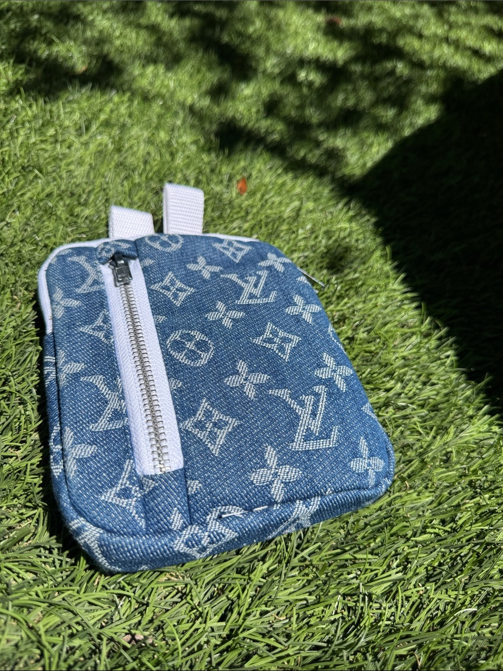 Louis Vuitton Blue Denim Monogram Mini Pouch with White Trim